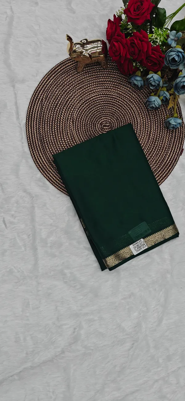 Dark_Green_Semi_Mysore_Crepe_Silk_Saree_For_Women