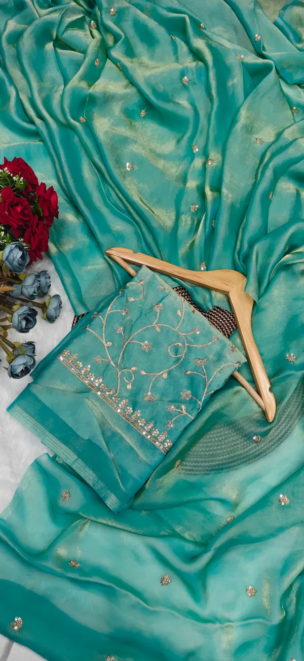 Turquoise_Soft_Satin_Silk_Sequin_Embroidered_Saree_For_Women