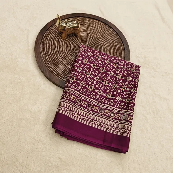 Purple_Gajji_Satin_Ajrakh_Printed_Mirror_Work_Saree_For_Women