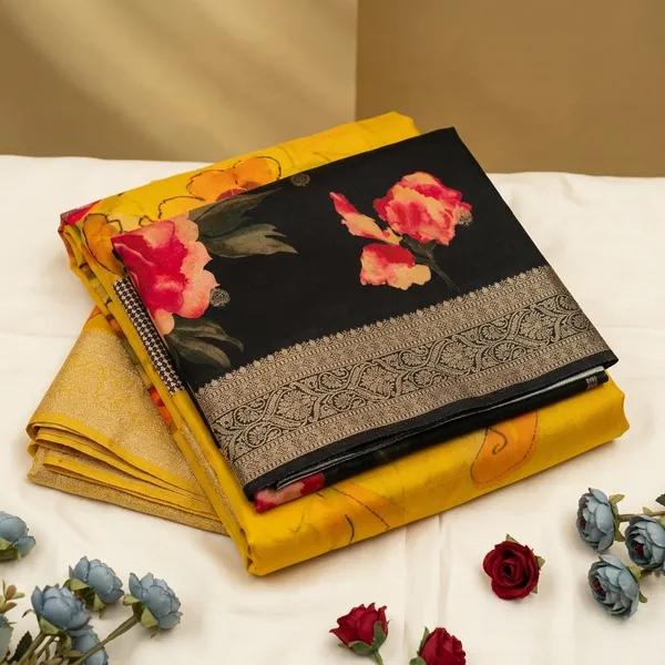 Yellow_Viscose_Silk_Floral_Printed_Zari_Border_Saree_For_Women