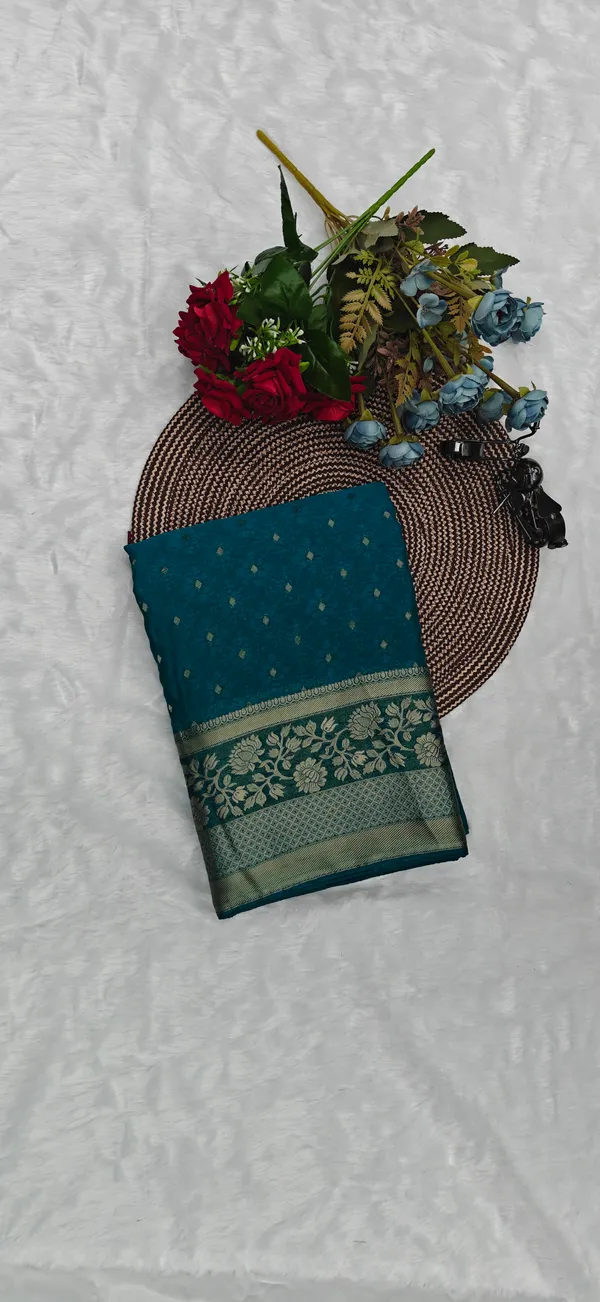 Teal_Chiffon_Georgette_Gold_Buti_Work_Saree_For_Women