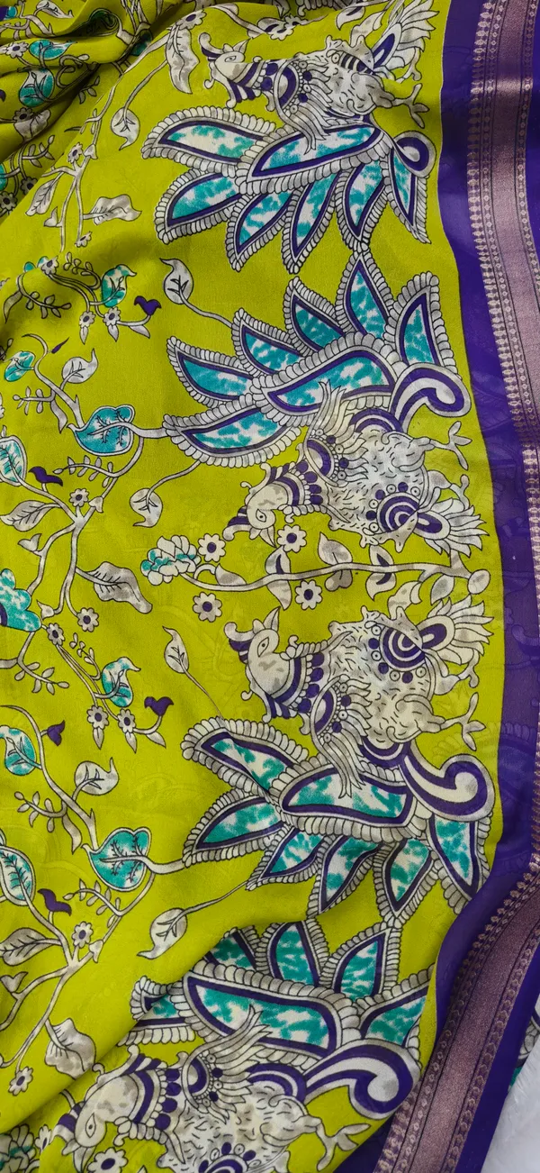 Lime_Green_Pure_Georgette_Saree_For_Women