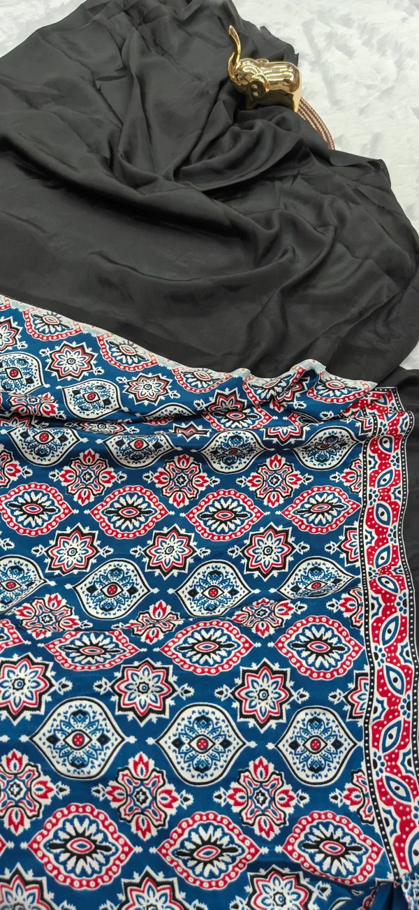 Blue_Gajji_Satin_Ajrakh_Printed_Mirror_Work_Saree_For_Women
