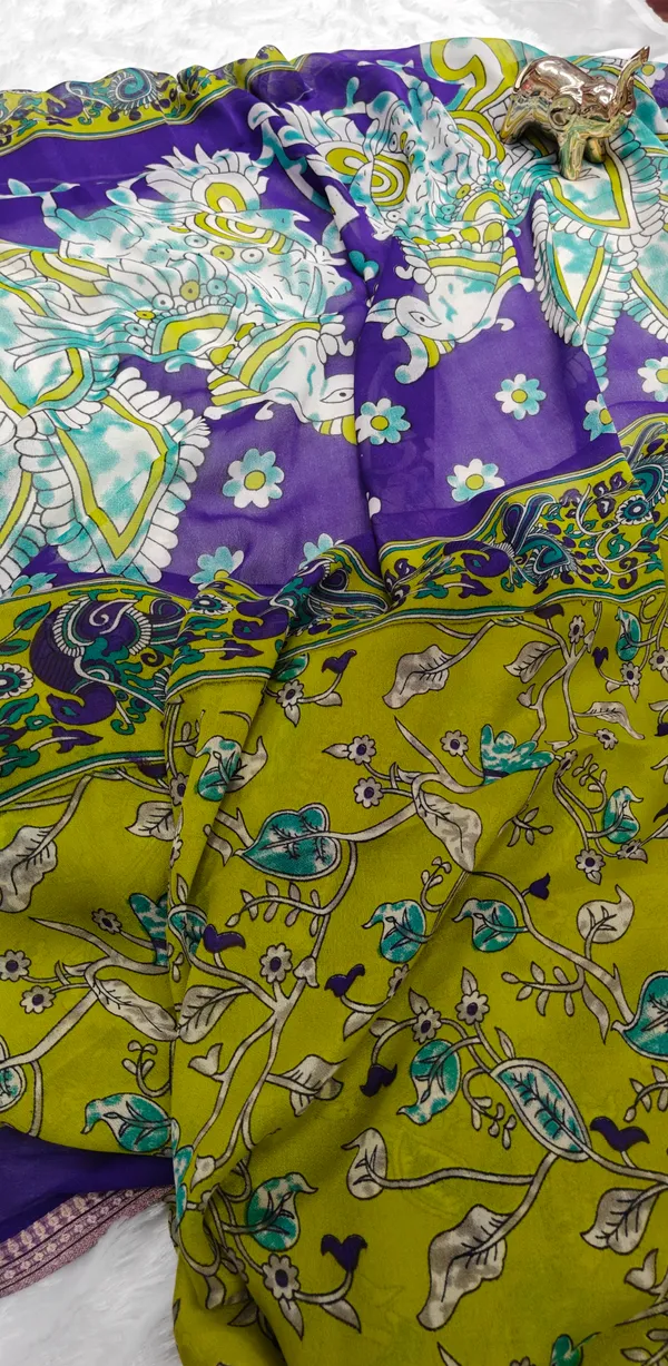 Lime_Green_Pure_Georgette_Saree_For_Women