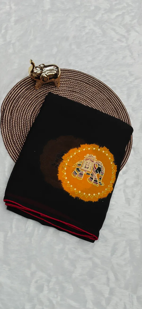 Black_Pure_Soft_Georgette_Elephant_Motif_Printed_Saree_For_Women