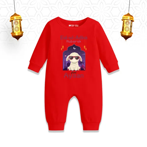 Red_Cotton_Eid_Mubarak_Graphic_Print_Romper_For_Baby_Boys