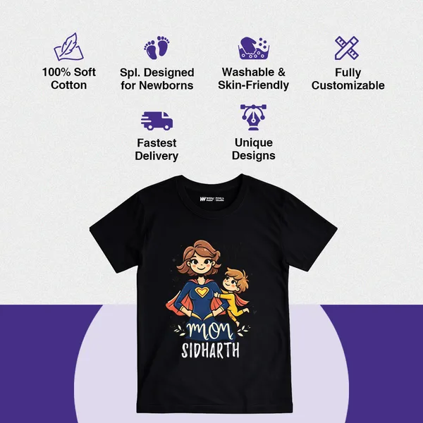 Black_Cotton_Personalised_Superhero_Print_T-Shirt_For_Baby