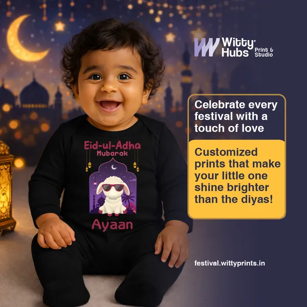 Black_Cotton_Eid-Ul-Adha_Mubarak_Customized_Printed_Full_Sleeve_Romper_For_Baby