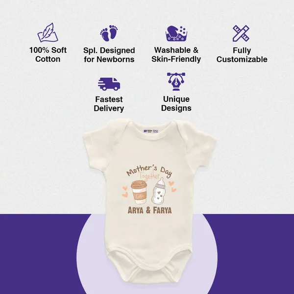 Cream_Mother'S_Day_Together_Coffee_&_Milk_Bottle_Print_Romper_For_Baby