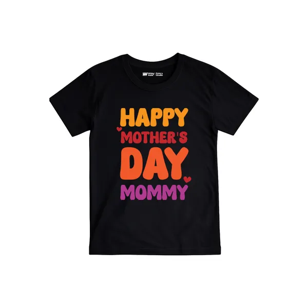 Happy_Mother'S_Day_Mommy_Colorful_Print_Black_T-Shirt_For_Kids