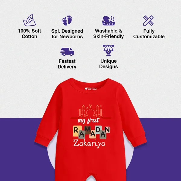 Red_Cotton_My_First_Ramadan_Zakariya_Romper_For_Baby