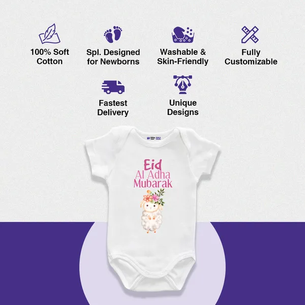 White_Eid_Al_Adha_Mubarak_Floral_Sheep_Print_Baby_Romper