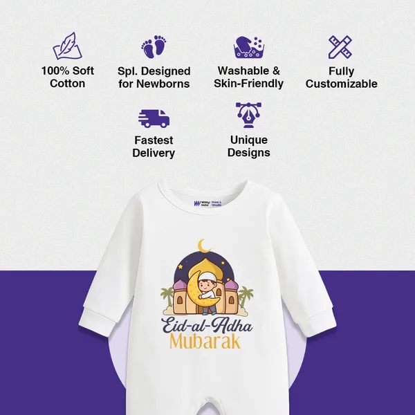 White_Eid_Al_Adha_Mubarak_Printed_Full_Sleeve_Romper_For_Baby