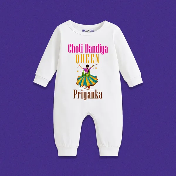 White_Cotton_Choti_Dandiya_Queen_Personalized_Romper_For_Baby_Girls