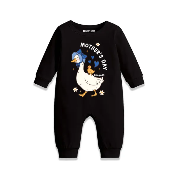 Black_Cotton_Mother'S_Day_Duckling_Print_Romper_For_Baby
