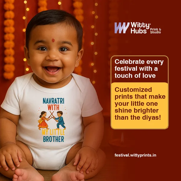Navratri_With_Little_Brother_White_Cotton_Baby_Onesie