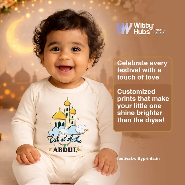 White_Eid_Al_Adha_Customized_Print_Romper_For_Baby