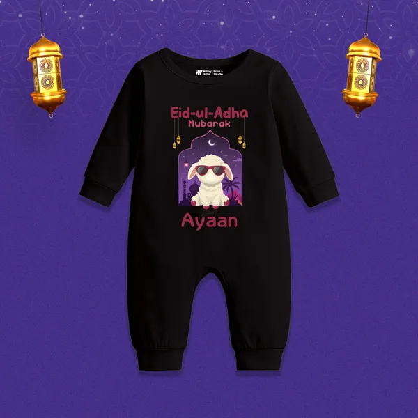 Black_Cotton_Eid-Ul-Adha_Mubarak_Customized_Printed_Full_Sleeve_Romper_For_Baby