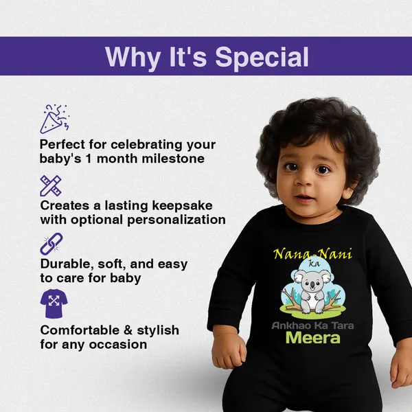Black_Koala_Print_Personalized_Baby_Romper_For_1_Month_Milestone