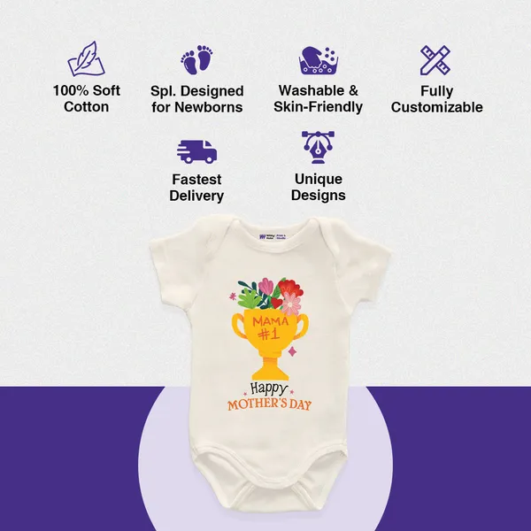 Mama_#1_Happy_Mother'S_Day_White_Cotton_Romper_For_Baby
