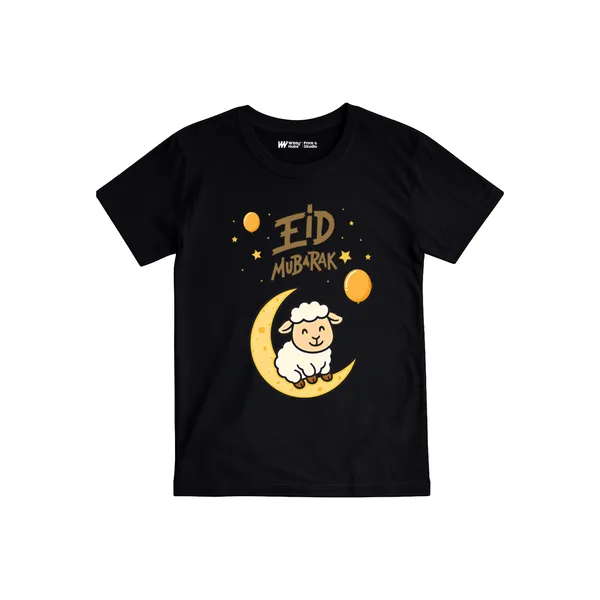 Black_Cotton_Eid_Mubarak_Graphic_Print_T-Shirt_For_Kids