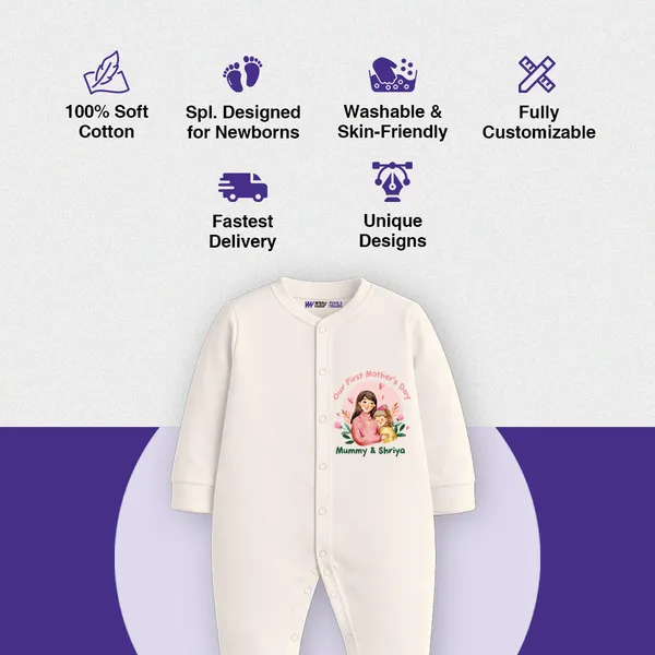 Cream_Cotton_First_Mother'S_Day_Personalized_Romper_For_Baby