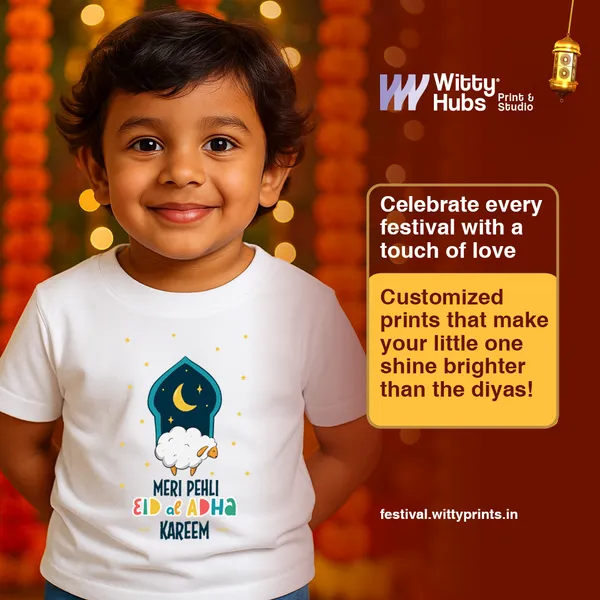 White_Cotton_Eid_Al_Adha_Kareem_Printed_T-Shirt_For_Kids