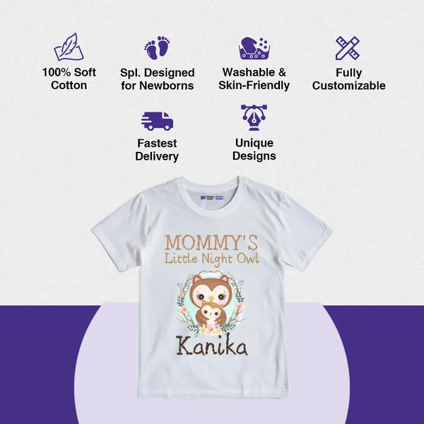 White_Cotton_Mommy'S_Little_Night_Owl_Personalized_T-Shirt_For_Baby