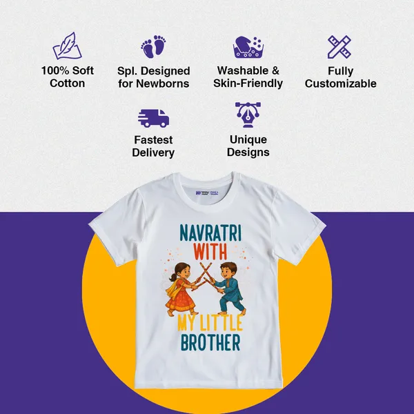 Navratri_With_Little_Brother_White_Cotton_T-Shirt_For_Kids