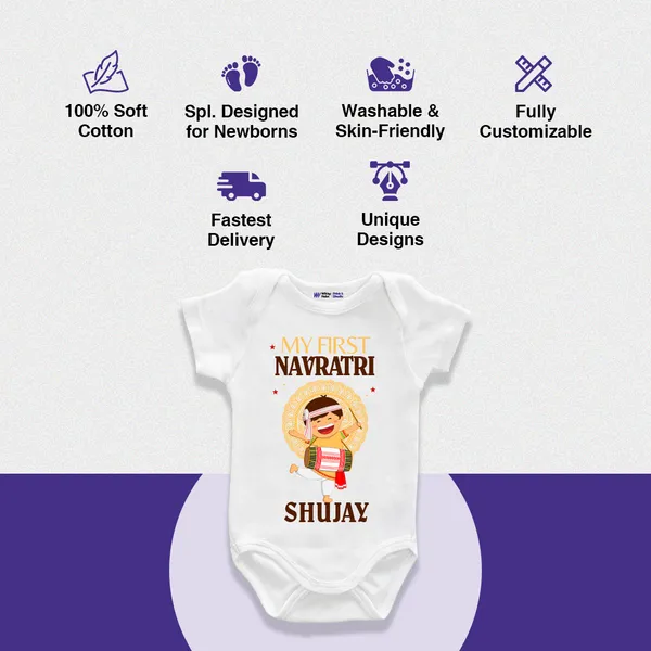 My_First_Navratri_Personalized_White_Cotton_Baby_Onesie