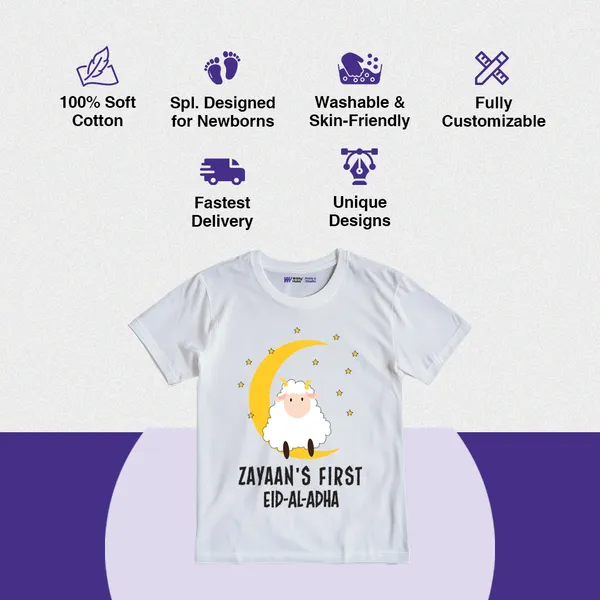 White_Cotton_Eid_Al_Adha_Sheep_Print_Customizable_T-Shirt_For_Kids