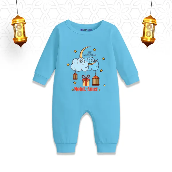 Sky_Blue_Eid_Mubarak_Print_Long_Sleeve_Romper_For_Baby