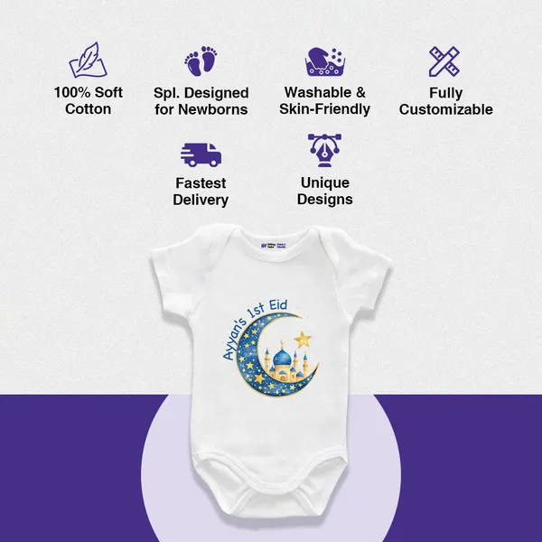 White_Cotton_Ayizah'S_1St_Eid_Printed_Baby_Bodysuit