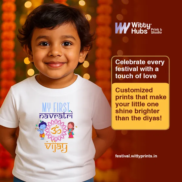 White_Cotton_My_First_Navratri_Vijay_Printed_T-Shirt_For_Baby