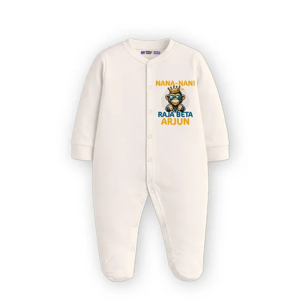 White_Cotton_Nana-Nani_Raja_Beta_Arjun_Print_Romper_For_Baby