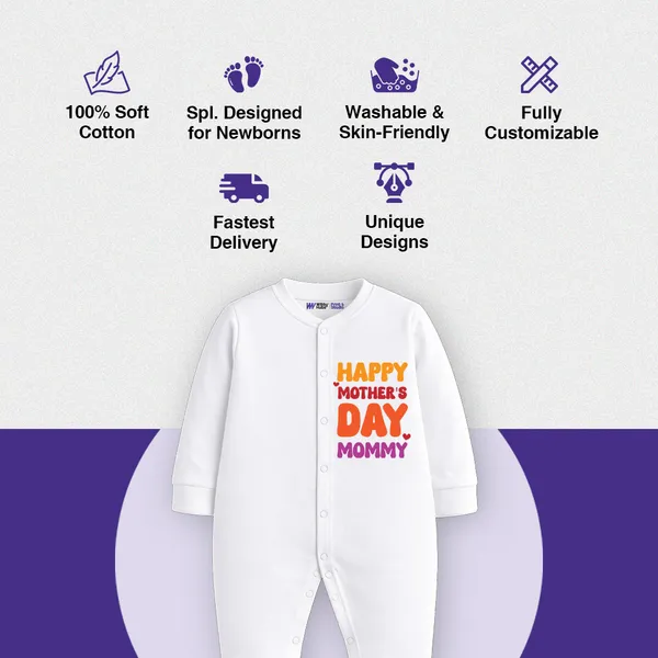 White_Cotton_Happy_Mother'S_Day_Romper_For_Newborns