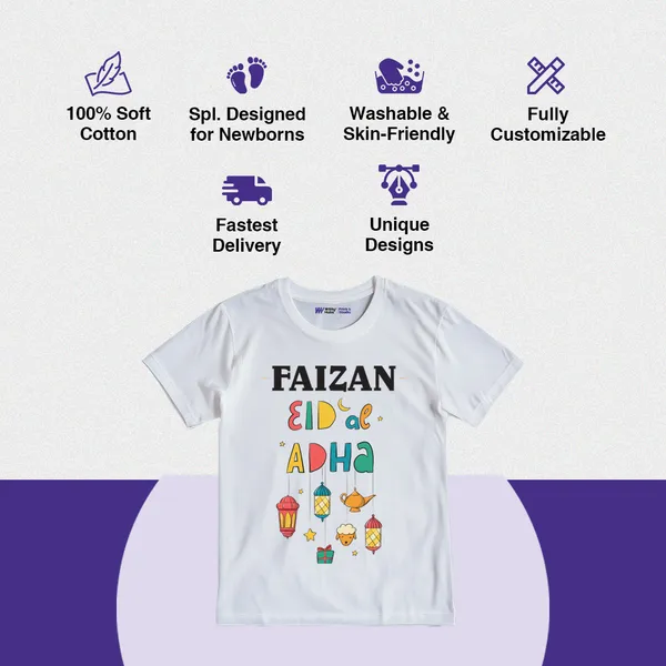 Customized_Eid_Ka_Adha_Print_White_Cotton_T-Shirt_For_Kids