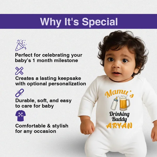 White_Cotton_Mamu'S_Drinking_Buddy_Personalized_Romper_For_Baby