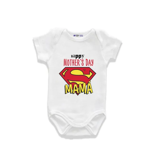 White_Cotton_Happy_Mother'S_Day_Super_Mama_Printed_Baby_Onesie