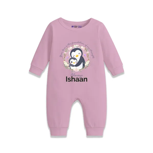 Pink_Penguin_Print_Personalized_Romper_For_Babies