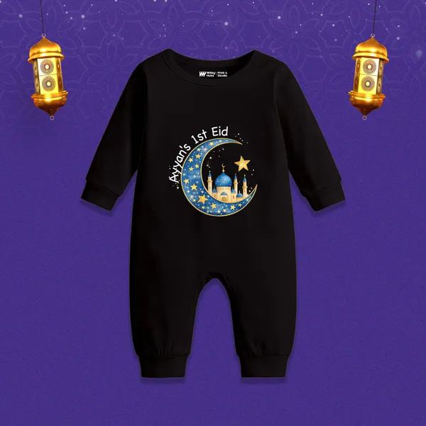 Black_Cotton_Ayaan'S_1St_Eid_Printed_Full_Sleeve_Romper_For_Baby
