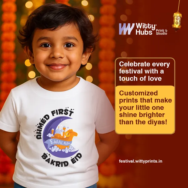 White_Cotton_Chand_First_Bakrid_Eid_Printed_T-Shirt_For_Kids