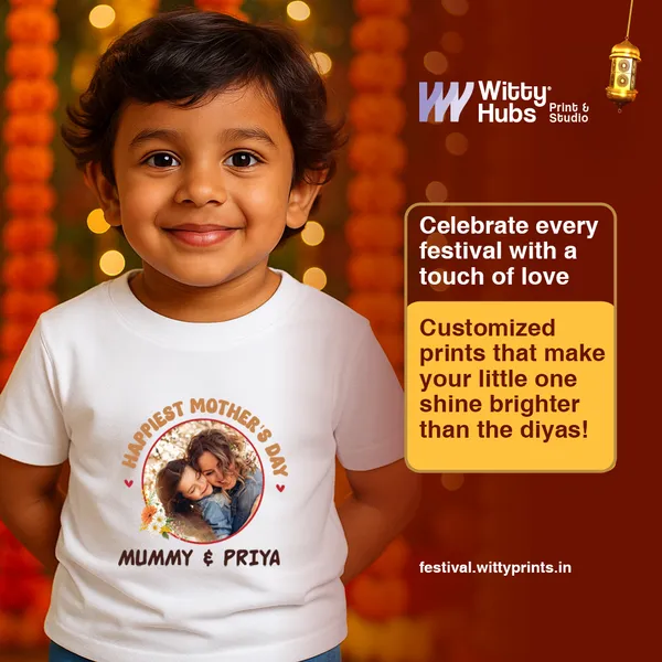 White_Cotton_Happiest_Mother'S_Day_Printed_T-Shirt_For_Kids