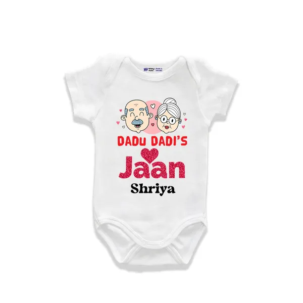 White_Cotton_Dadu_Dadi'S_Jaan_Customizable_Romper_For_Baby
