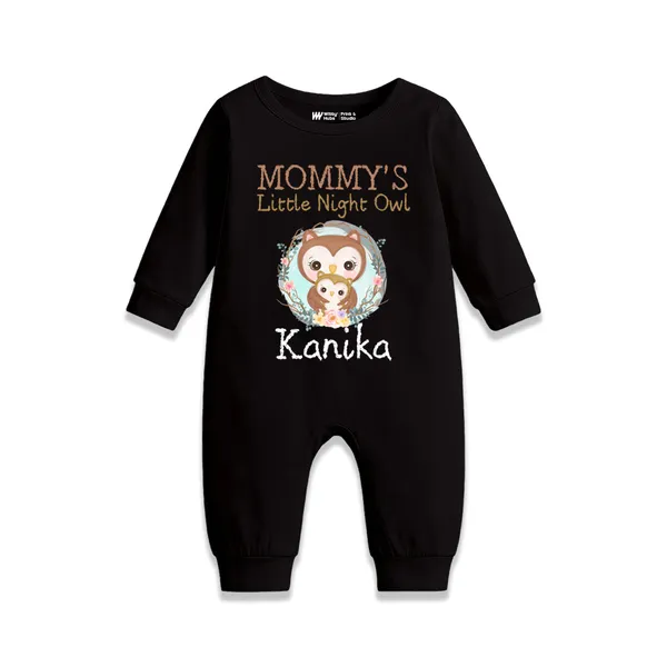Black_Cotton_Mommy'S_Little_Night_Owl_Printed_Romper_For_Baby