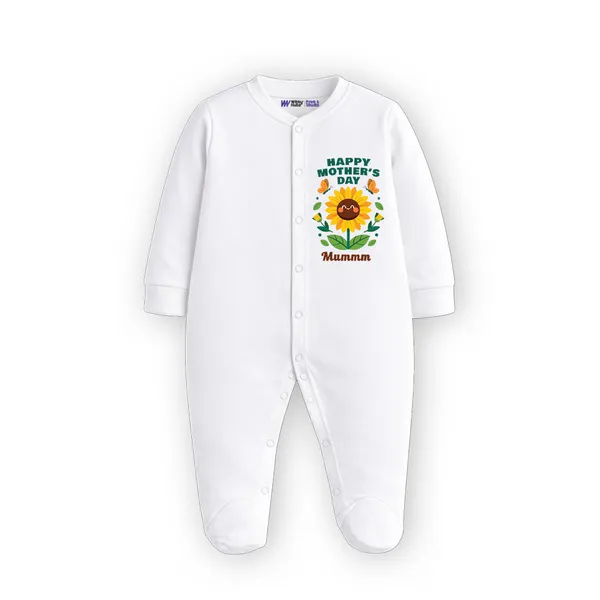 White_Cotton_Happy_Mother'S_Day_Sunflower_Print_Romper_For_Newborn