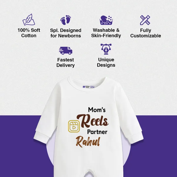 White_Cotton_Mom'S_Reels_Partner_Personalized_Romper_For_Baby