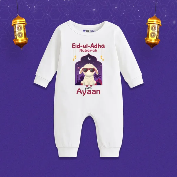 White_Eid_Ul_Adha_Personalized_Full_Sleeve_Romper_For_Baby