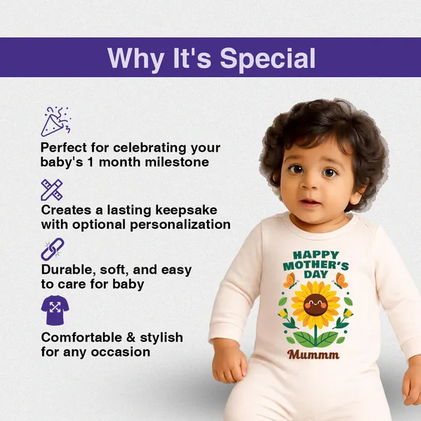 Cream_Happy_Mother'S_Day_Sunflower_Print_Romper_For_Babies