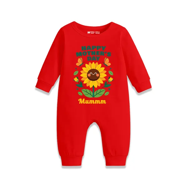 Red_Cotton_Happy_Mother'S_Day_Sunflower_Print_Romper_For_Baby